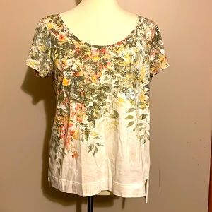 J. Jill Pure Jill high-low floral 100% Cotton Tee shirt sz small S